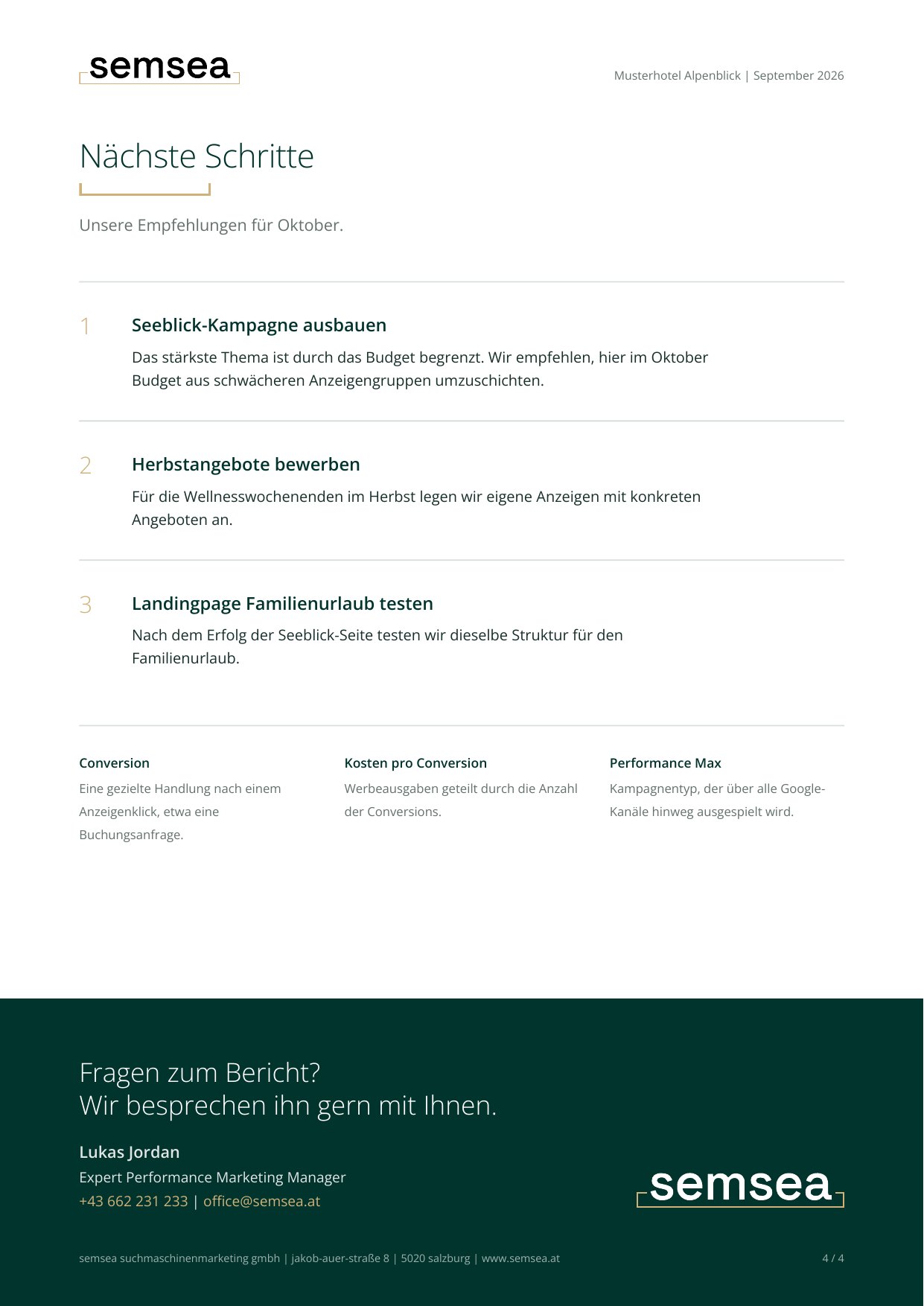 Beispielbericht Seite 4: Nächste Schritte